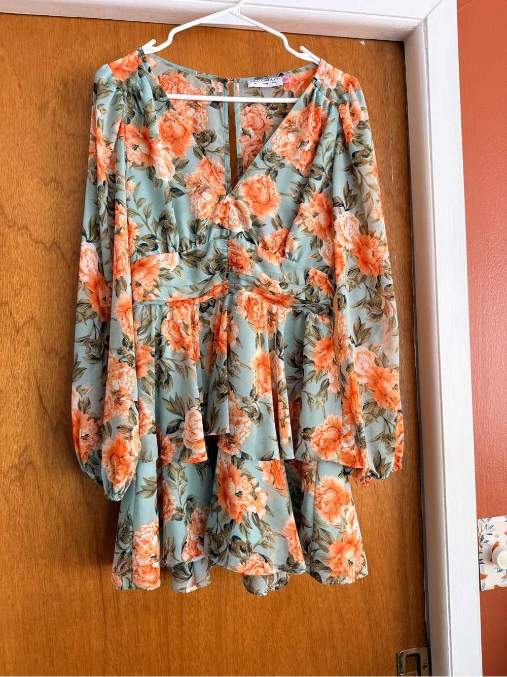 Hello Molly Mint Mini Dress with Coral Floral Print